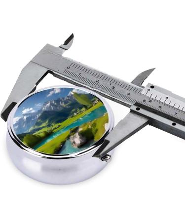 Highland Lake Scenery Round Pill Box - 3 Compartment Organizer for Purse & Pocket - Portable Travel Solution - Buy Online on GoSupps.com
