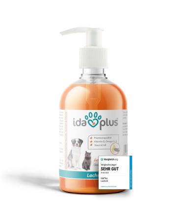 Ida Plus - Premium salmon oil in food quality for animals - comparison winner - Salmon oil dogs in 500 ml pum pum pums - Omega 3 for dogs & with omega 6 fatty acids - fish oil for dog made in Germany