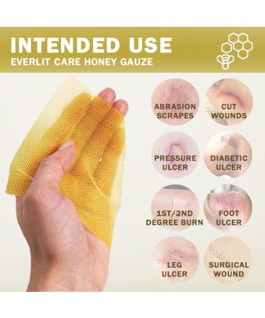 Everlit Care Honey Gauze - Medical Grade Manuka Honey Patches for Cuts Burns & Skin Tears | Sterile Wound Care Dressings (Pack of 10 - Buy Online on GoSupps.com