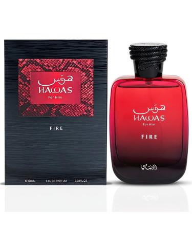 RASASI Hawas Fire Eau De Parfum Men Spray 100ML(3.4 Oz) - Bold Arabian Perfume For Men With A Fiery Essence - Indulge In A Luxurious Long Lasting Perfume That Captures Masculine Elegance And Strength
