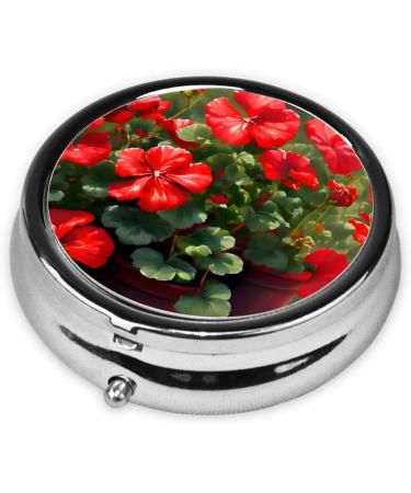 Red Geraniums Round Pill Box - 3 Compartment Portable Travel Organizer for Medications - Buy Online on GoSupps.com