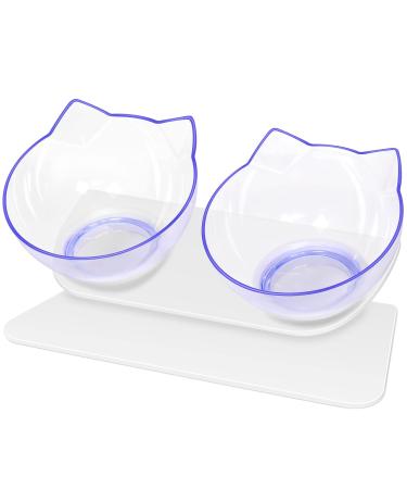 UPSKY Cat Bowls Elevated Cat Food Water Bowls Set, 15 Tilted Raised Cat Bowls, Anti Vomiting Cat Dish Pet Feeder Bowls with Stand for Indoor Cats and Small Dogs white