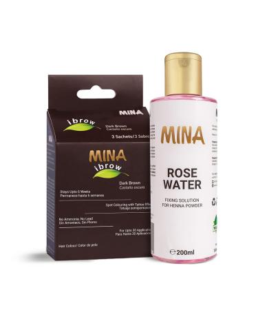 Mina ibrow Hair Color Dark Brown|Long Lasting Natural Spot coloring and Hair Tinting Powder with Rose water for Henna fixing  Water and Smudge Proof | No Ammonia  No Lead with 100% Gray Coverage Up to 30 Applications |Ve...