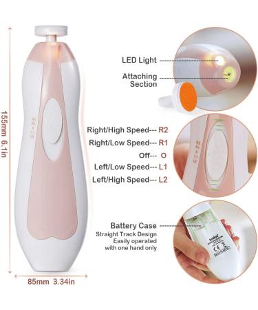 Haakaa Electric Baby Nail Trimmer Kit - 6 Grinding Heads, LED Light, Pink - Buy Online on GoSupps.com