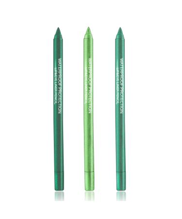 3Pcs Colored Eyeliner Set Glitter Eyeliner Waterproof Eye Liner Pencil Color Eyeliner Pen Pearl Eyeliner Set Metal Eye Liner Long Lasting Eyeshadow Pencil Professional Eye Makeup (Green)