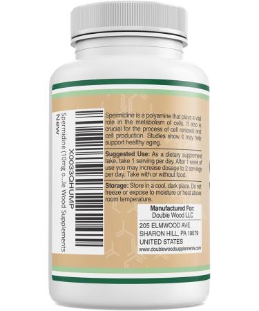 Spermidine Supplement (10mg of 99% Spermidine 3HCL - Third Party Tested) 120 Capsules - Over 100x More Potent Than Wheat Germ Extract for Cell Membrane Telomere Health and Aging by Double Wood - Buy Online on GoSupps.com