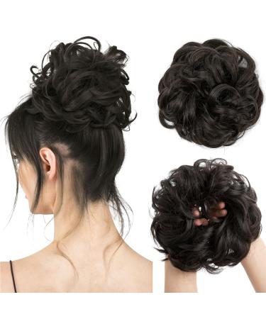 Hair part with rubber band Messy Bun Hair parts hair extension large bun hair part hair tie lured with hair synthetic hair extensions ponytail hair (4#(darkest brown tendency to black)))