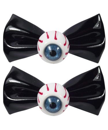 Lankater 2pcs Eyeball Hair Bow Solid Hair Clip Punk Bow Hair Accessories For Girls Gift (Black)