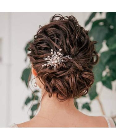 Edary Silver Bride Wedding Hair Comb Pink Pearl Headpiece Leaf Bridal Hair Accessories for Women and Girls - Buy Online on GoSupps.com