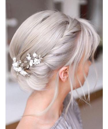 Flower Bride Wedding Hair Pins - Crystal Bridal Head Piece (Pack of 3) - B Silver - Buy Online on GoSupps.com