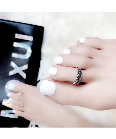 RODAKY Glossy White Press On Toe Nails for Women - 24PCS Fashion False Toenail Full Cover Acrylic Foot Nails - Buy Online on GoSupps.com