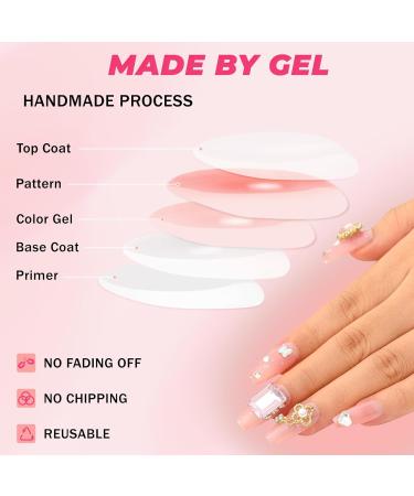 Sethexy Handmade Long Coffin False Nails - Luxury Rhinestone Glitter & 3D Heart Pearl Design - Acrylic Press-On Nails for Women & Girls - Buy Online on GoSupps.com