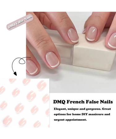French False Nails Short 24Pcs Nude & White Press On Nails | Full Cover Stick On Nails for Women & Girls - Nail Art French Short - Buy Online on GoSupps.com
