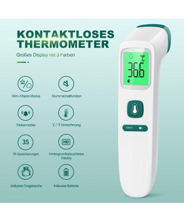 Buy Contactless Fieberthermometer | Digital Infrared Thermometer for Babies & Adults | Accurate Fever Measurement LCD Display & Memory Function - Green - Buy Online on GoSupps.com