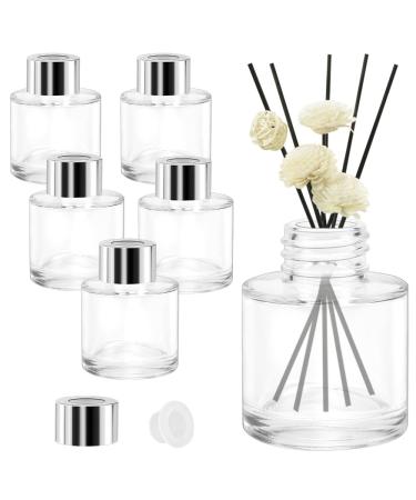 Emageren 6 pieces of glass diffuser bottles 50ml transparent glass diffuser bottle cylinder glass diffuser bottles empty diffuse bottle bottle with cap fragrance container for bathroom bedroom square