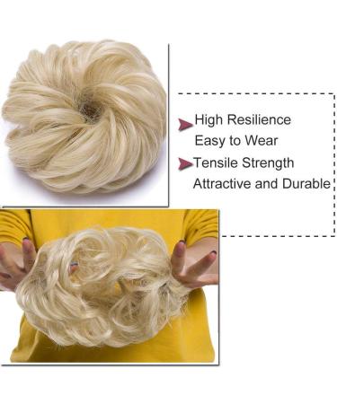 Bleach Blonde Hair Donut Scrunchie Bun Updo Extension - 7 Inch Wavy Curly Messy Ponytail - Buy Online on GoSupps.com