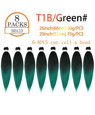 Pre-Stretched Braiding Hair - Showjarlly 26 Yaki Texture Crochet Extensions (8 Pack) - Soft Art Fiber in T1B/Green & 1B/66 - International Shipping Available - Buy Online on GoSupps.com