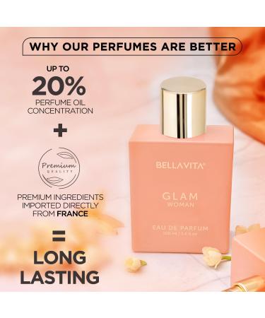 Bella_Vita Luxury GLAM Woman Eau De Parfum with African Orange Jasmine & Patchouli|Premium Long Lasting Floral & Woody Fragrance EDP for Women 100ML - Buy Online on GoSupps.com