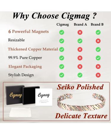 Cigmag Lymphatic Drainage Copper Bracelet for Women | 99% Pure Copper Magnetic Bracelet | Adjustable Brazaletes Cuff Bangle | Grape Tricolour Pattern - Buy Online on GoSupps.com