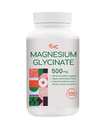 Magnesium Glycinate 500mg Capsules | Chelated High Absorption Gentle Form Bioavailable Magnesium | Pure Magnesium Mineral Supplement for Women & Men |1 Capsule Per Serv | 120 Veggie Caps | Made In USA