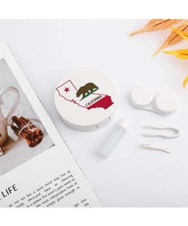 California Map Flag Bear Round Case For Contact Lens Kit Storage Box with Mirror Printed - Buy Online on GoSupps.com