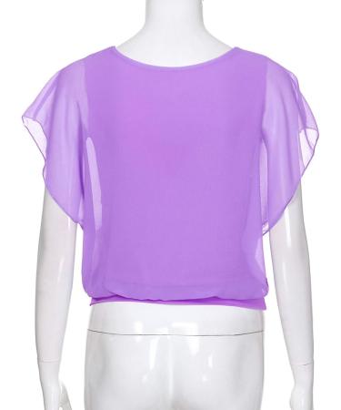 Buy Women's Loose Short Sleeve Linen Blouse - Stylish Purple T-Shirt Tops - J208 - Buy Online on GoSupps.com