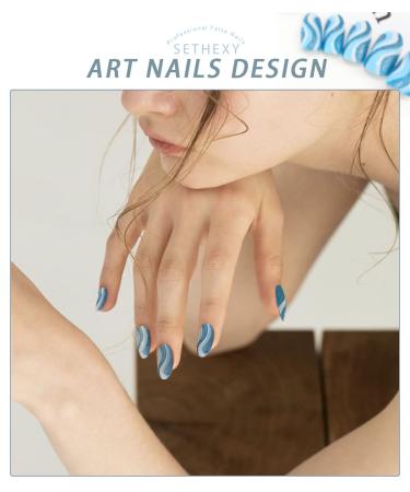 Sethexy Glitter Almond False Nails - 24 Pcs Swirl Press-On Nails for Women & Girls | Blue Hawaii Acrylic Stick-On Nails - Buy Online on GoSupps.com