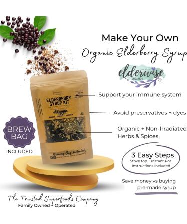 Elderberry Syrup Kits 2X - Organic DIY Ingredients - Elderberries, Rosehips, Ginger, Echinacea - 16oz - Brewing Bag - Elderwise Organics - Buy Online on GoSupps.com
