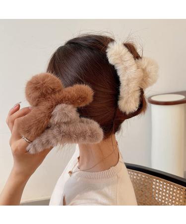 Tinblin 4pcs Faux Fur Hair Clips - 5.5 Inches Large Claw Clips for Thick & Thin Hair - Long Fur Preppy Style for Women & Girls - Buy Online on GoSupps.com