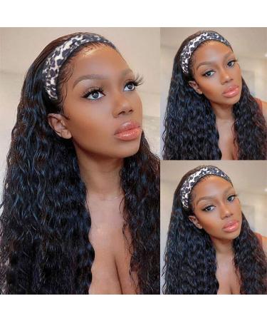 Wet and Wavy Water Wave Headband Wig 12 inch - Brazilian Virgin Human Hair - Glueless Machine Made None Lace Front Wig for Black Women - Deep Wave Natural Color - Buy Online on GoSupps.com