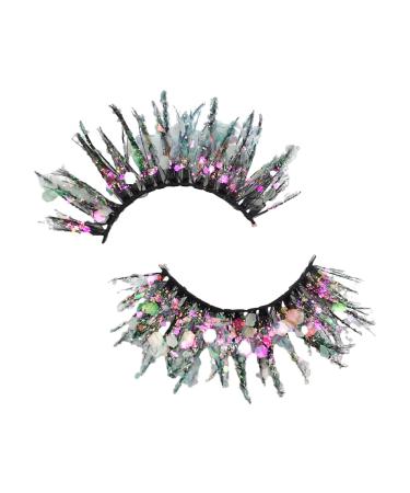 rongweiwang 2x Natural Look Glittery Eyelashes With Sequins Easy Application Long-Lasting Wear Dramatic Christmas Eyelashes Plastic Q-42