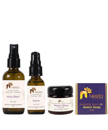 Neeta Naturals Complete Ayurvedic Skin Care Kit - Acne Control All-Natural Anti-Aging Moisturizing Skincare Treatment for Face Reduce Blemishes Acne Scars Minimize Wrinkles Firms & Brightens