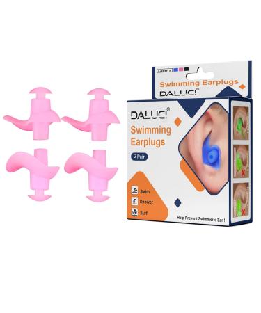 Daluci Swimming Ear Plugs Great Waterproof Ultra Comfy Earplugs Prevent Swimmer's Ear Set of 2 (Pink)