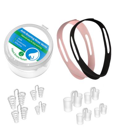 Stop Snoring Solution 2021 Latest Nasal Dilators With Chin Strap 2 Choices for Deep Sleep our Anti Snore Device Make You Less Mouth Breathing Breathe Right at Night for Men and Women(8pcs+1chin strap)
