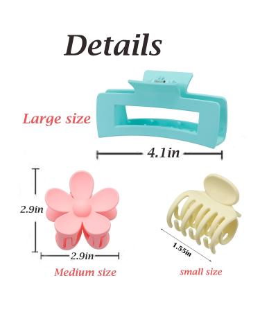 Mixcbe 12 Pack Large Hair Claw Clips - Flower Hair Clips for Thick Hair - Square Matte Strong Hold - 3 Styles - Thin Hair Claw Clips - Buy Online on GoSupps.com