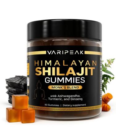 4-in-1 Organic Himalayan Shilajit Gummies | with Ashwagandha Turmeric & Ginseng | Adaptogen for Energy Immunity & Vitality Support | Organic Vegan Sugar-Free | 90 Count | for Men & Women 90 Count (Pack of 1)