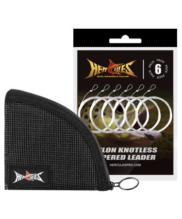 HERCULES Pre-Tied Loop Fly Fishing Leader 6 Pack with Tapered Leader Wallet 9FT - 6pcs 4X - 4.9LB