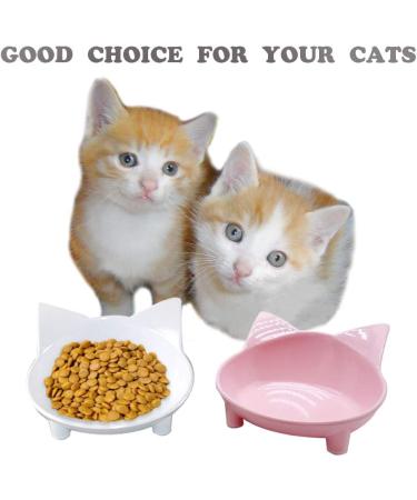 Lorde Shallow Cat Food Bowls Set of 2 - Non-Slip Wide Cat Dish for Whisker Fatigue Relief - White/Pink - Buy Online on GoSupps.com