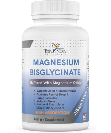 High Absorption Magnesium Bisglycinate 200mg Capsules - Vegan Chelate for Muscle Cramps, Stress Relief, Sleep - TRACCS Buffered - Buy Online on GoSupps.com