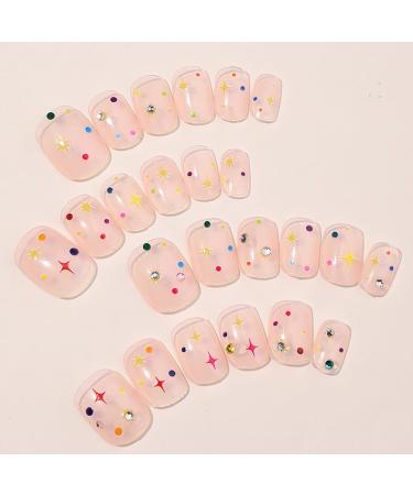 Buy Short Square Press on Nails - Chrome Nude Pink Full Cover Rhinestone Glitter Designs | Shop Cute Acrylic Nails for Women Online - Buy Online on GoSupps.com