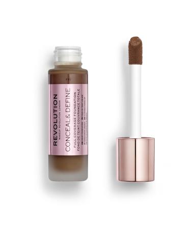 Revolution Beauty Conceal & Define Foundation Full Coverage Long-Lasting Matte Finish Vegan & Cruelty Free F15 Dark Skin Tones 0.8 Fl.Oz.