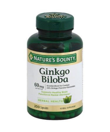 Nature's Bounty Ginkgo Biloba 60mg Capsules 200 ea ( Pack of 3)