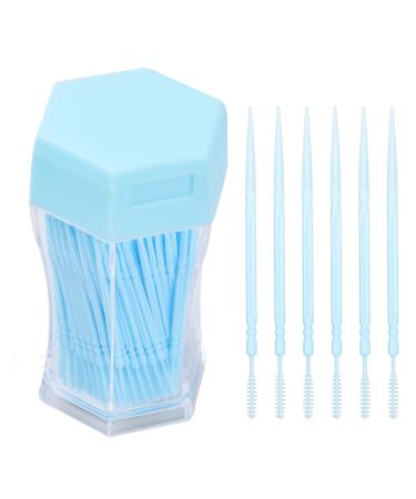 Tibapla 200 pieces of plastic toothpick double-sided toothpick wearable interdental brush for oral care effective cleaning of tooth gaps (light blue)