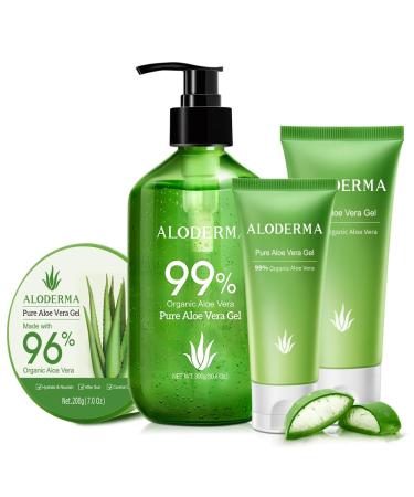 Aloderma Aloe Vera Gels Set 4 Pieces - 300g Aloe Gel 200g Aloe Gel 114g Aloe Vera Gel & 45g Aloe Vera Gel - Hydrating Soothing