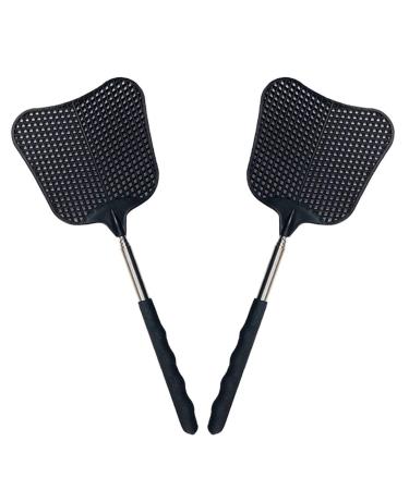 Foxany Telescopic Fly Swatters, Durable Plastic Fly Swatter Heavy Duty Set, Telescopic Flyswatter with Stainless Steel Handle for Indoor/Outdoor/Classroom (2 Pack)