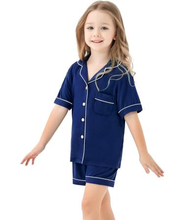 SWOMOG Unisex Kids Modal Pyjamas Set - Button-Down Short Sleeve PJs Lounge Set, Navy Blue (10-11 Years) - Buy Online on GoSupps.com