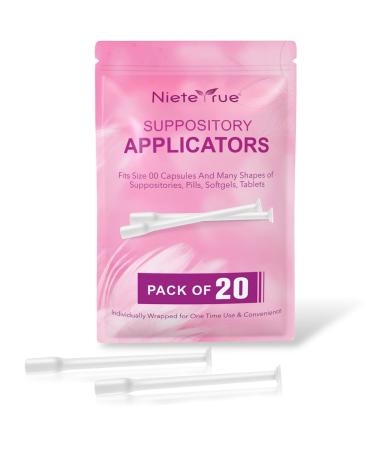 Nieteyrue 20-Packs Suppository Applicators for Women Disposable Individually Wrapped Fit to Size 00 Cap-sules and Many Shapes of Suppositories Tablets Feminine Care Applicators 1 Count (Pack of 20)