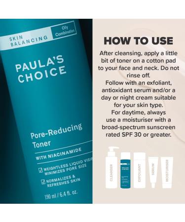 Paula's Choice Skin Balancing Pore Reducing Hydrating Toner - Refines Enlarged Pores & Tackles Blackheads - with Niacinamide & Adenosine - Combination to Oily Skin - 190 ml - Buy Online on GoSupps.com