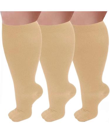 Plus size compression socks in oversize for men and women 3 pairs of compression stockings thick calves support stockings thick calves 7xl skin color color