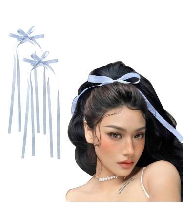 MDRTIRIM 2 Blue Bow Ribbon Hair Clip Baby Teen Girl Stuff Hair Styling Accessories Toddler Girl Cute Hair Clips.